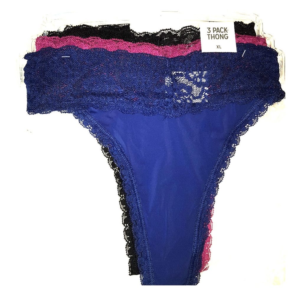 New w/ Tags. XL Thong Panties. 3 Pack. Blue, Blk